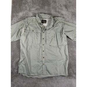 Drake Waterfowl Mens Green Gingham Plaid Short Sleeve Fishing Shirt Medium